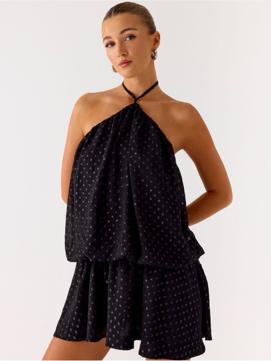 Peppermayo Dresses & Skirts - Peppermayo Black Halter Mini Dress with Subtle Dot Print